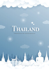 Fototapeta na wymiar Paper Cut Style Of Thailand Landmark, Bangkok Landmark. Vector Illustration