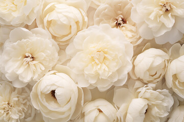 Gorgeous flower wall of fresh ivory peonies, beautiful background