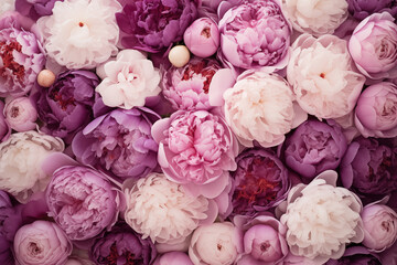 Gorgeous flower wall of fresh peonies, beautiful background