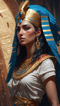 Oil painting with heavy impasto anime a full shot Cleopatra