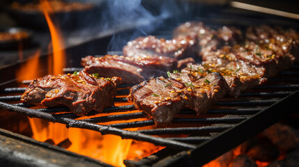 fine beef on a barbeque grill in korean style - obrazy, fototapety, plakaty