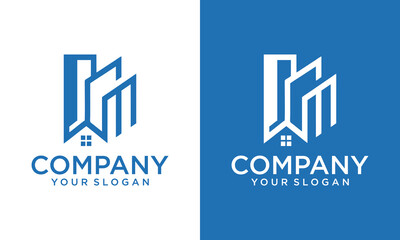 Creative Real Estate Letter CM Logo Design. CM House. CM Construction. White Logo on Black Background. Usable for Business Logos. Flat Vector Logo Design Template