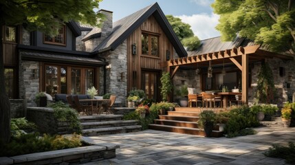 Obraz premium Beautiful modern front entrance and stone walls