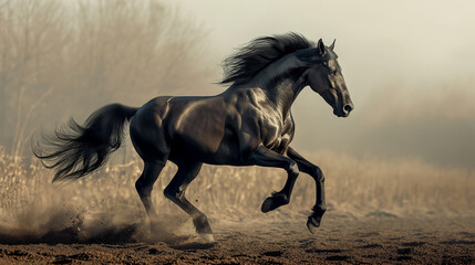Obraz na płótnie Canvas Black horse running