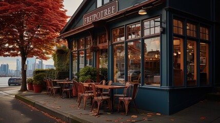 Front view of a coffee shop or cafe