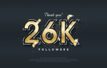 26k followers design with shiny gold color.