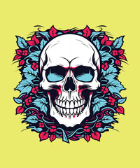 Skull with floral pattern. Vector illustration for tattoo or t-shirt design.