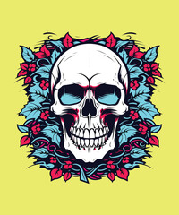 Skull with floral pattern. Vector illustration for tattoo or t-shirt design.