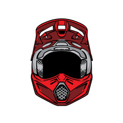 vector illustration of a motocross helmet front view in red