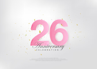 26th anniversary celebration, with beautiful pink numbers and very charming. Premium vector background for greeting and celebration.
