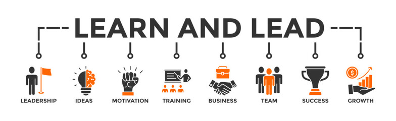 Learn and lead banner web icon vector illustration concept with icon of leadership, ideas, motivation, training, business, team, success, and growth