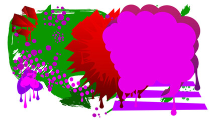 Purple, red, green graffiti speech bubble. Abstract modern Messaging sign street art decoration, Discussion icon performed in urban painting style.