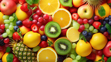 Healthy Set of fresh fruits healthy food on wooden background top view free space