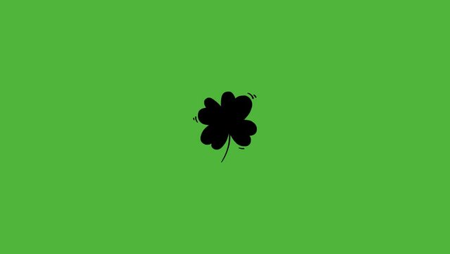 Green leaf of lucky four-leaf clover. St.Patrick 's Day. 4K animated horizontal looping video with alpha channel mask. Loop transition animation with transparent background. Social media template