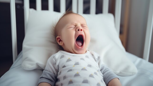 top view baby yawning when waking up