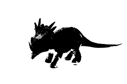 black dinosaur silhouette isolated on white background, model of dinosaurs toys