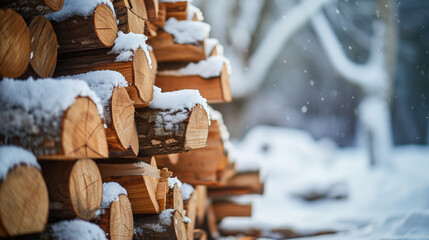 Firewood logs stacked for winter - Powered by Adobe