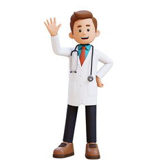 3D Doctor Character Waving Hand Pose. Suitable for Medical content