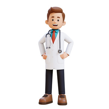 3D Doctor Character Standing with Hand on Hip. Suitable for Medical content