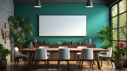 Meeting conference room with television screen monitor, Business technology concept.