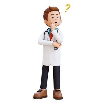 3D Doctor Character Confused and Thinking Pose. Suitable for Medical content