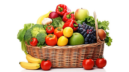 Fresh vegetables in a cloth bag on a white background top view flat lay