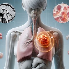 Lung cancer. 3D Illustration of Men Internal Organs, Liver Anatomy