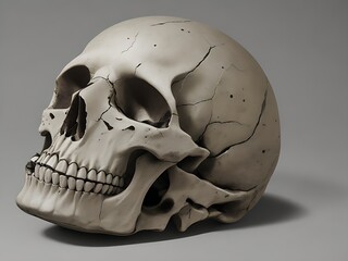 Human skull isolated on gray background. 3D render. Halloween concept
