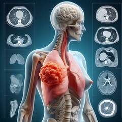 Lung cancer. 3D Illustration of womans Internal Organs, Liver Anatomy
