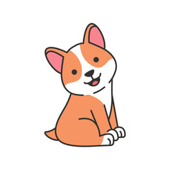 Cute corgi dog sitting on white background. Vector illustration.