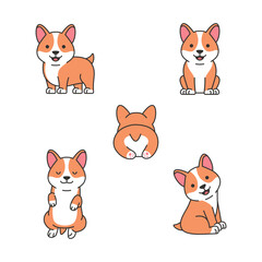 Cute corgi dogs set. Vector illustration isolated on white background.