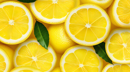 Nutrient fresh lemon slices pattern background, close up - obrazy, fototapety, plakaty
