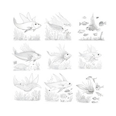 Fototapeta premium Sea creatures, kids coloring book, fish