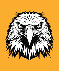 Eagle head vector illustration in black and white colors on yellow background