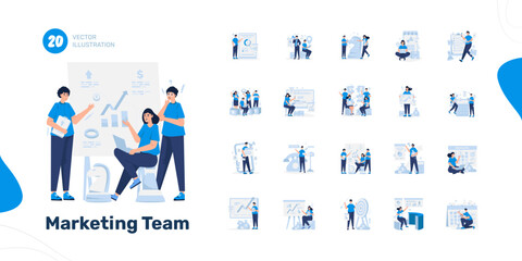 Marketing team business strategy illustration set - obrazy, fototapety, plakaty