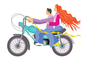 Fototapeta na wymiar Two people riding motorbike in vector illustration for background design.