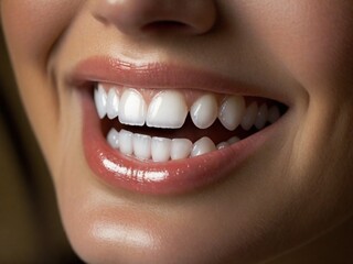 angle of female smile face and white teeth, young woman