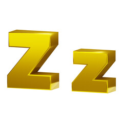 3d gold rendering luxury letters Z and z alphabet with isolated on white background