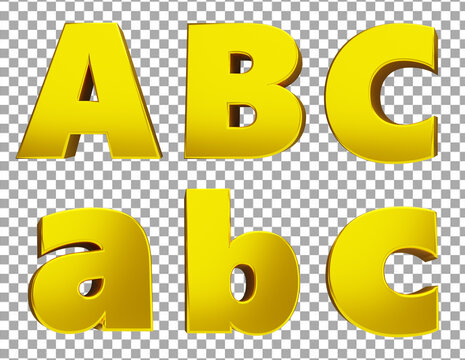 3d gold rendering luxury letters A, B, C, a, b, c alphabet with transparent background png