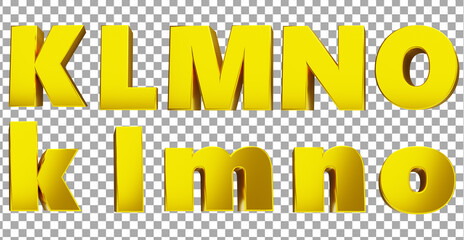 3d gold rendering luxury letters K, L, M, N, O, k, l, m, n, o alphabet with transparent background png - obrazy, fototapety, plakaty