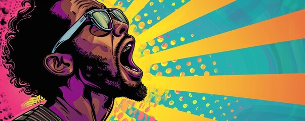 energetic black man expressing frustration on vibrant pop art background, Generative AI
