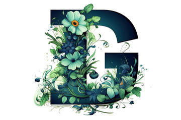 Watercolor Letter, Monogram G. Watercolor Design. Watercolor letter with Poinsettia. isolated on a Transparent background. Generative AI