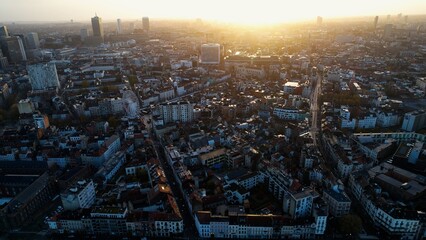 Aerial view of the city Brussels in Belgium on an early morning in fall