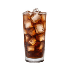 Long glass with coffee and ice cubes on a white background