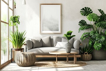 modern sofa room with a window and indoor plants