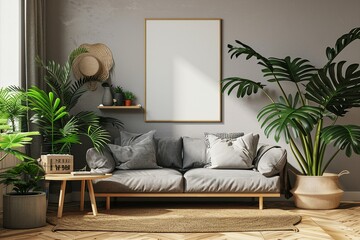 modern living room with sofa beautiful indoor plants