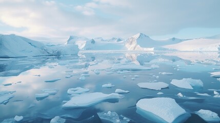 The quiet stillness of the polar regions is disrupted by the thunderous crack of melting glaciers and the crashing of chunks of icebergs into the frigid waters below. - obrazy, fototapety, plakaty