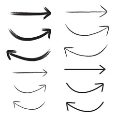 Business Hand-Drawn Arrow Icons Set: Brush Doodle & Rough Marker Sketches Black and white rough marker sketched icons.