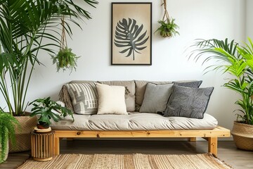 sofa room setting with sofa and indoor plants