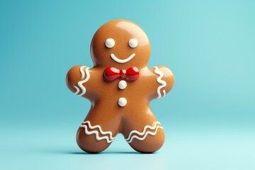 Gingerbread man isolated on blue background. 3d illustration.